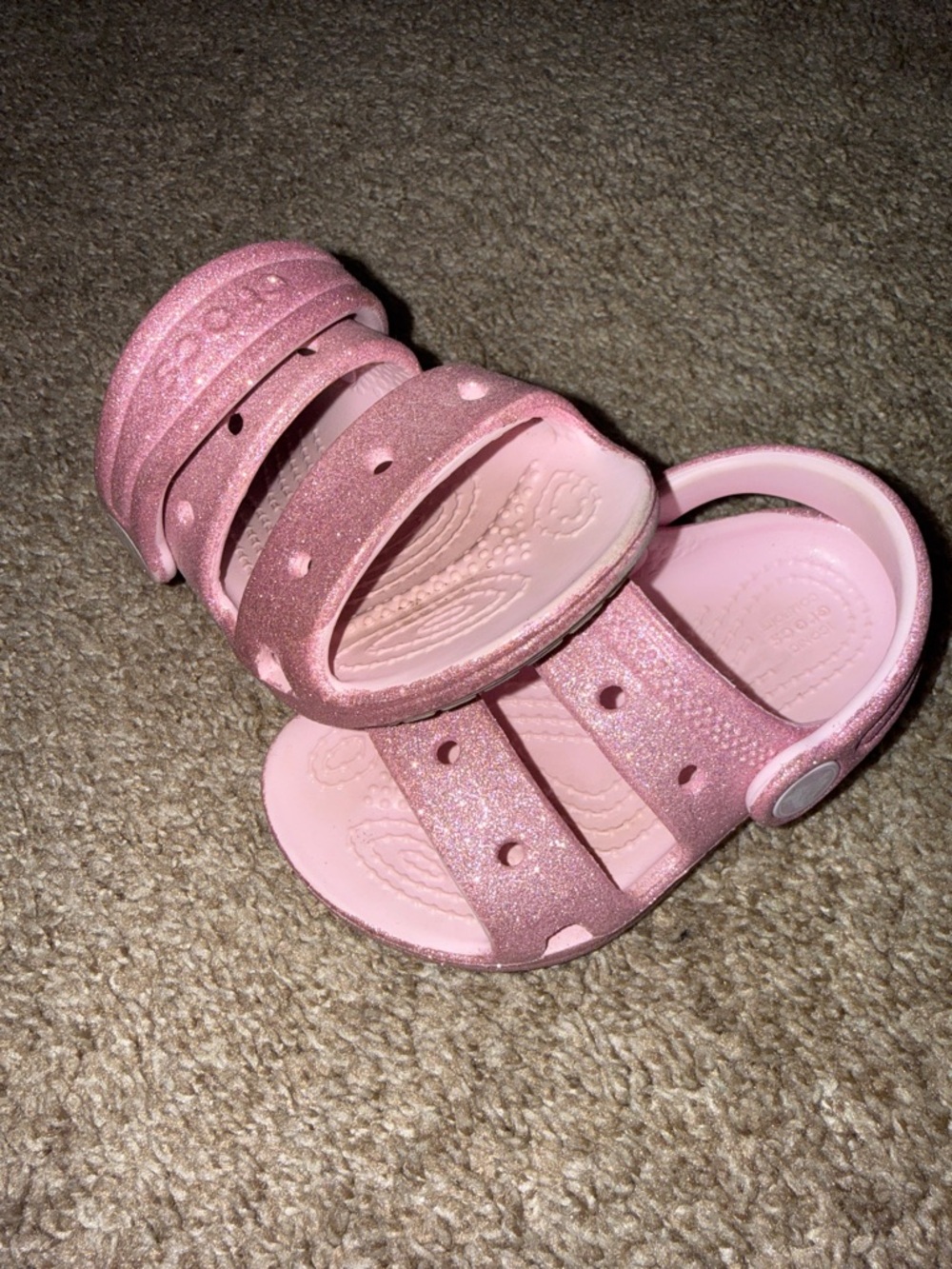 CROCS Kids Sparkle Pink Strappy Sandals